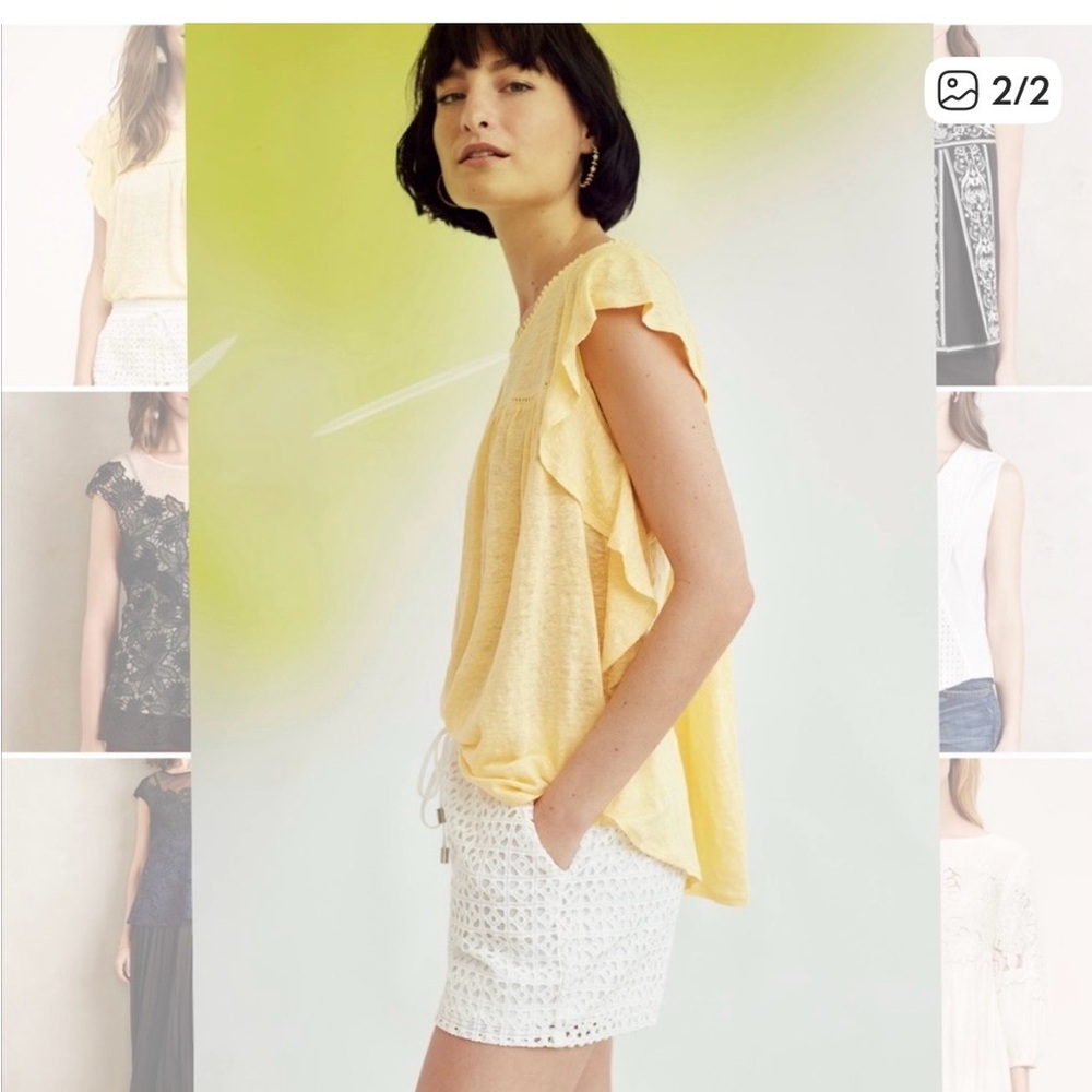 Anthro Deletta Butter Yellow Ruffle Sleeve Blouse. XS runs large